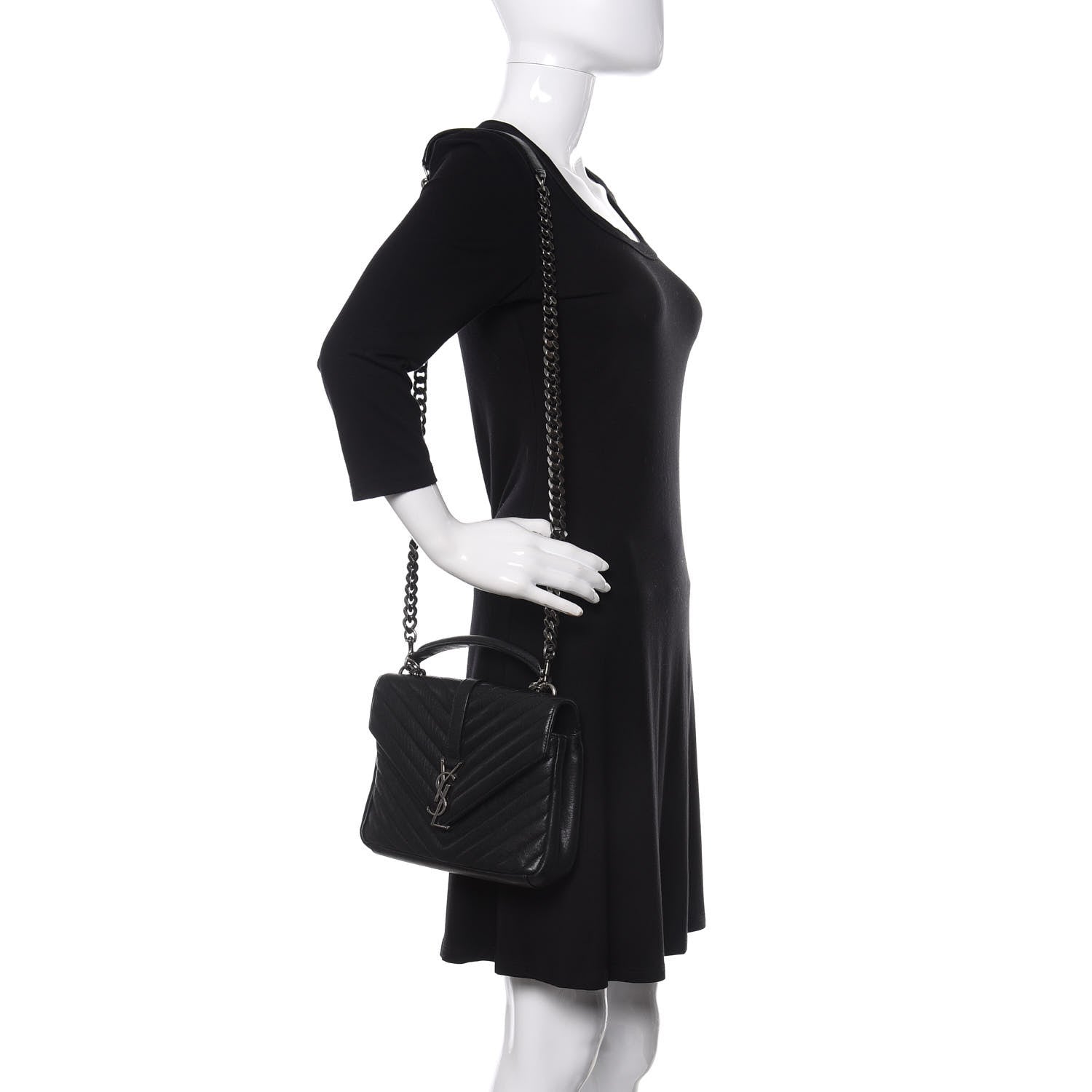 Saint Laurent Sheepskin Matelasse Chevron Monogram Medium College Bag Black 2 of 16