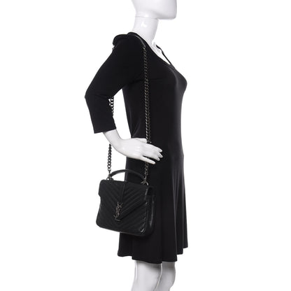 Saint Laurent Sheepskin Matelasse Chevron Monogram Medium College Bag Black 2 of 16