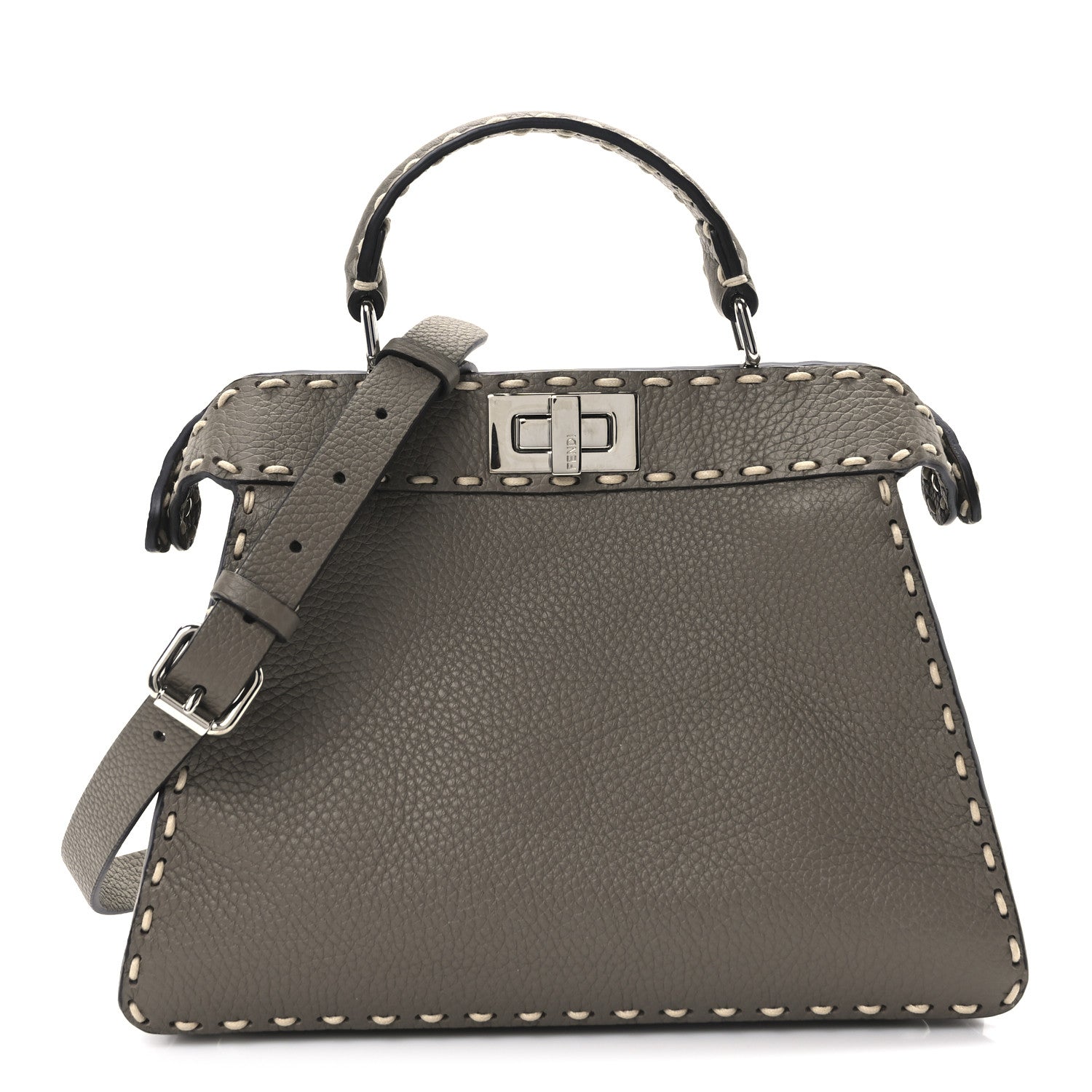 Fendi Vitello Granato Camoscio Selleria Macro Stitchings Small Peekaboo I SEE U Satchel Tartufo 1 of 9