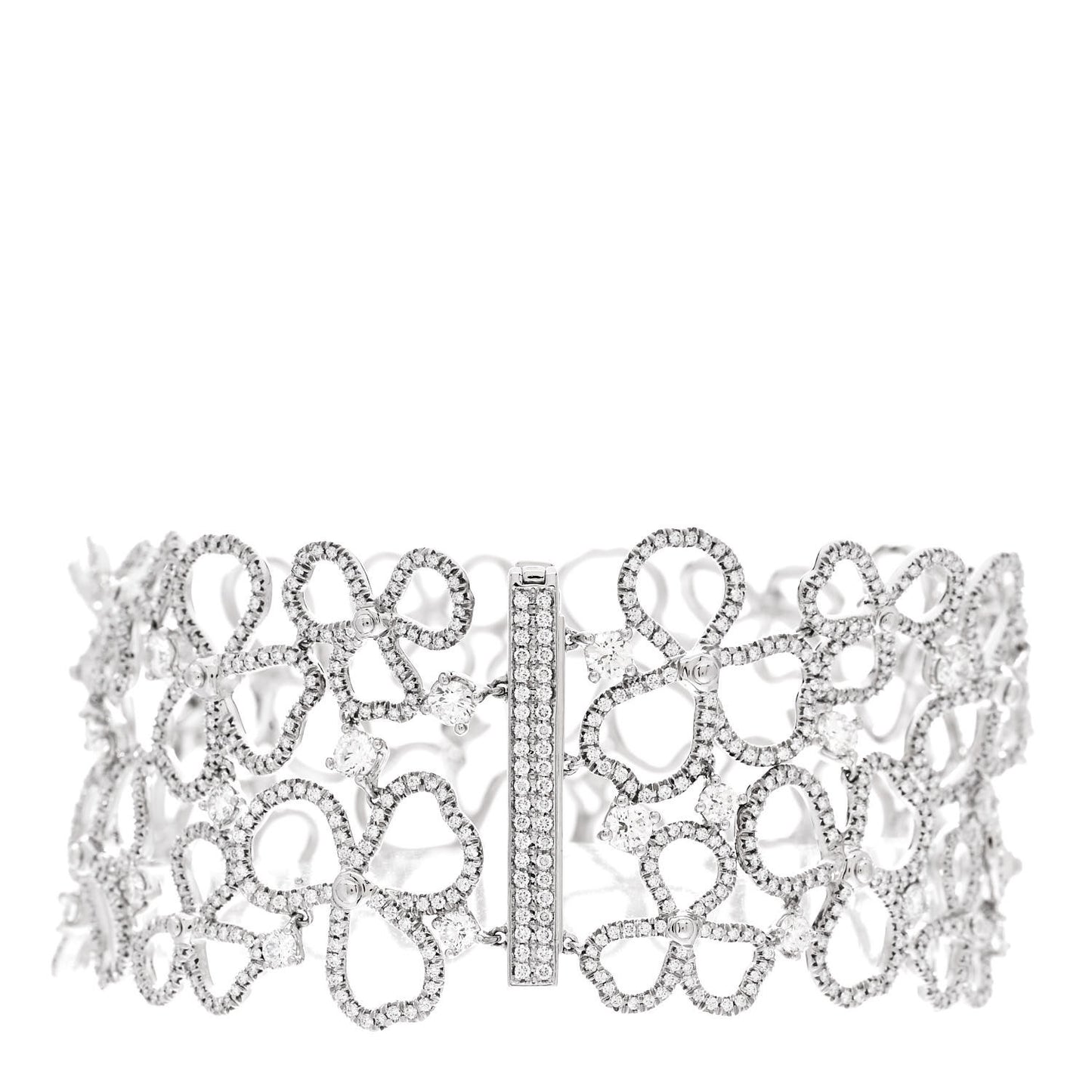 Platinum Diamond Wide Paper Flowers Bracelet