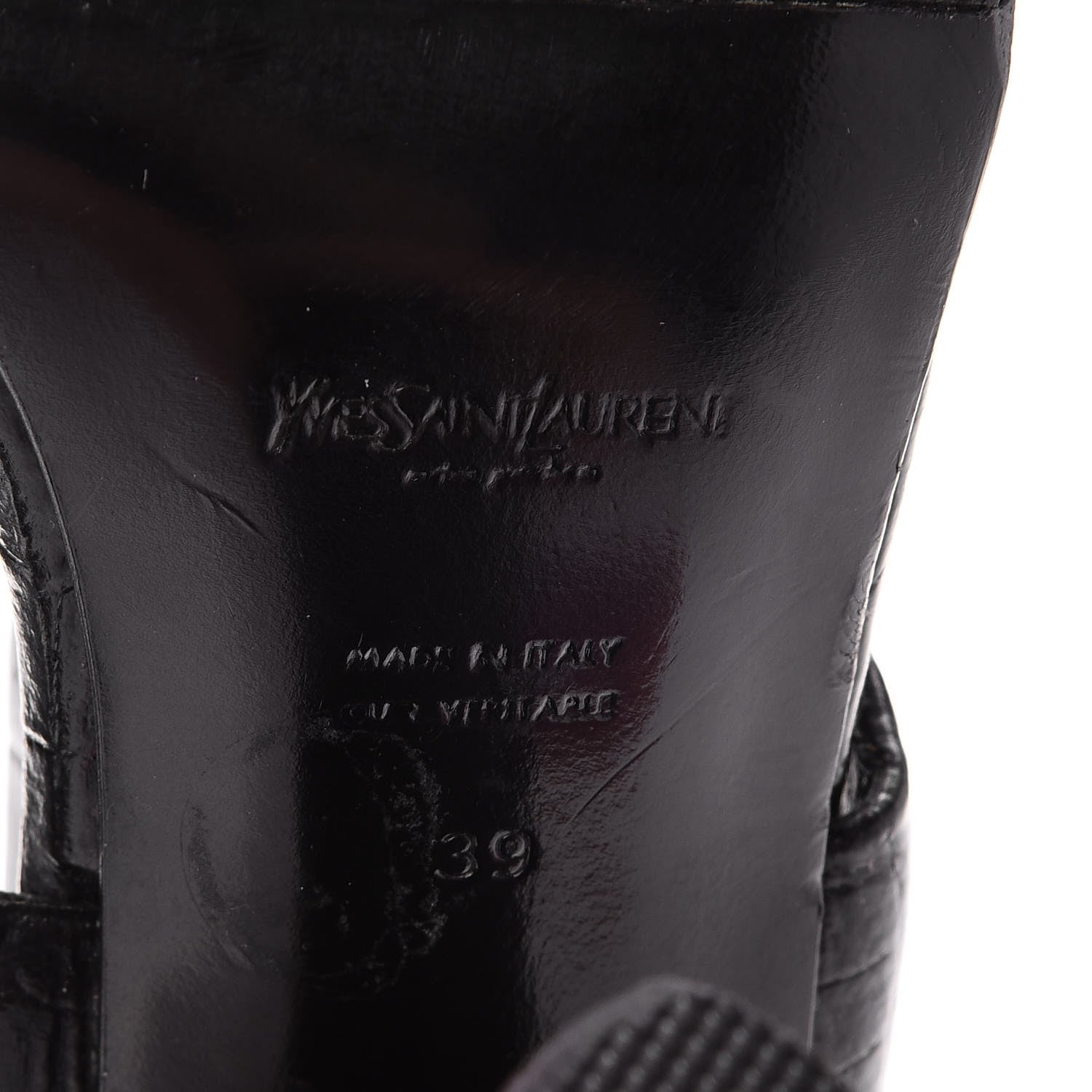 Saint Laurent Calfskin Crocodile Embossed Sandals 39 Black 8 of 12