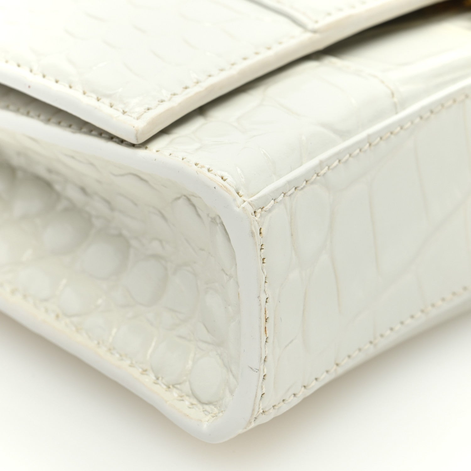 Balenciaga Shiny Calfskin Crocodile Embossed Hourglass Chain Bag White 8 of 9