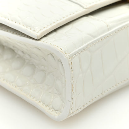 Balenciaga Shiny Calfskin Crocodile Embossed Hourglass Chain Bag White 8 of 9