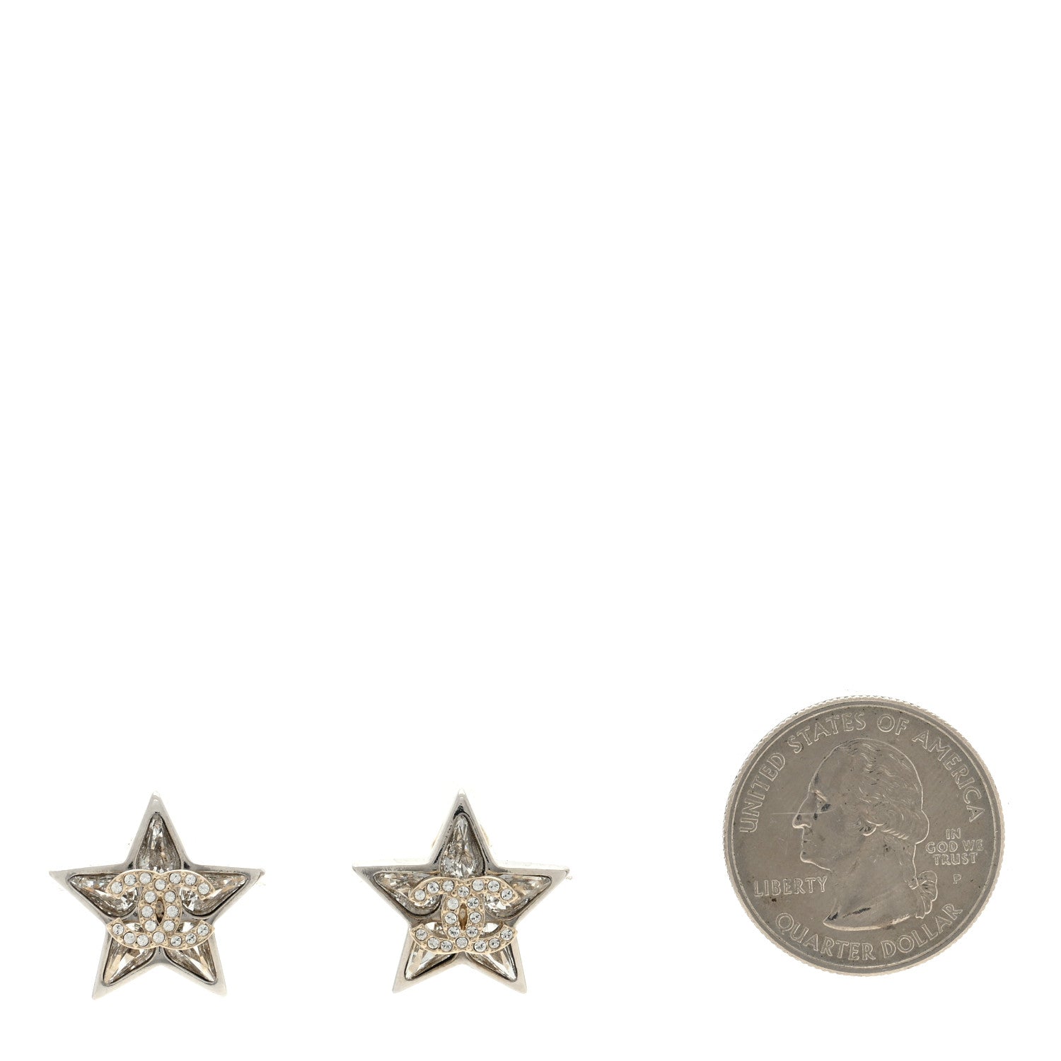 Chanel Crystal CC Star Earrings Silver 2 of 4