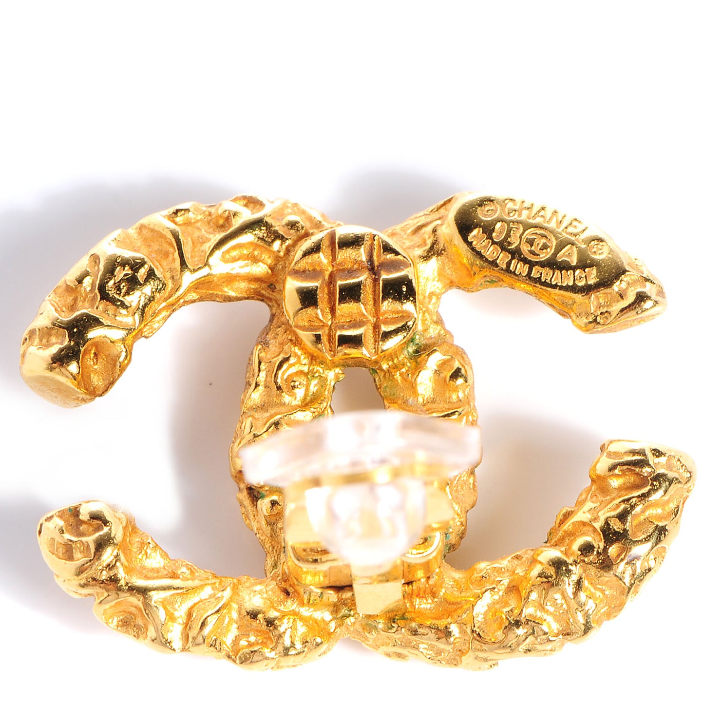 Textured CC Clip On Earrings Gold