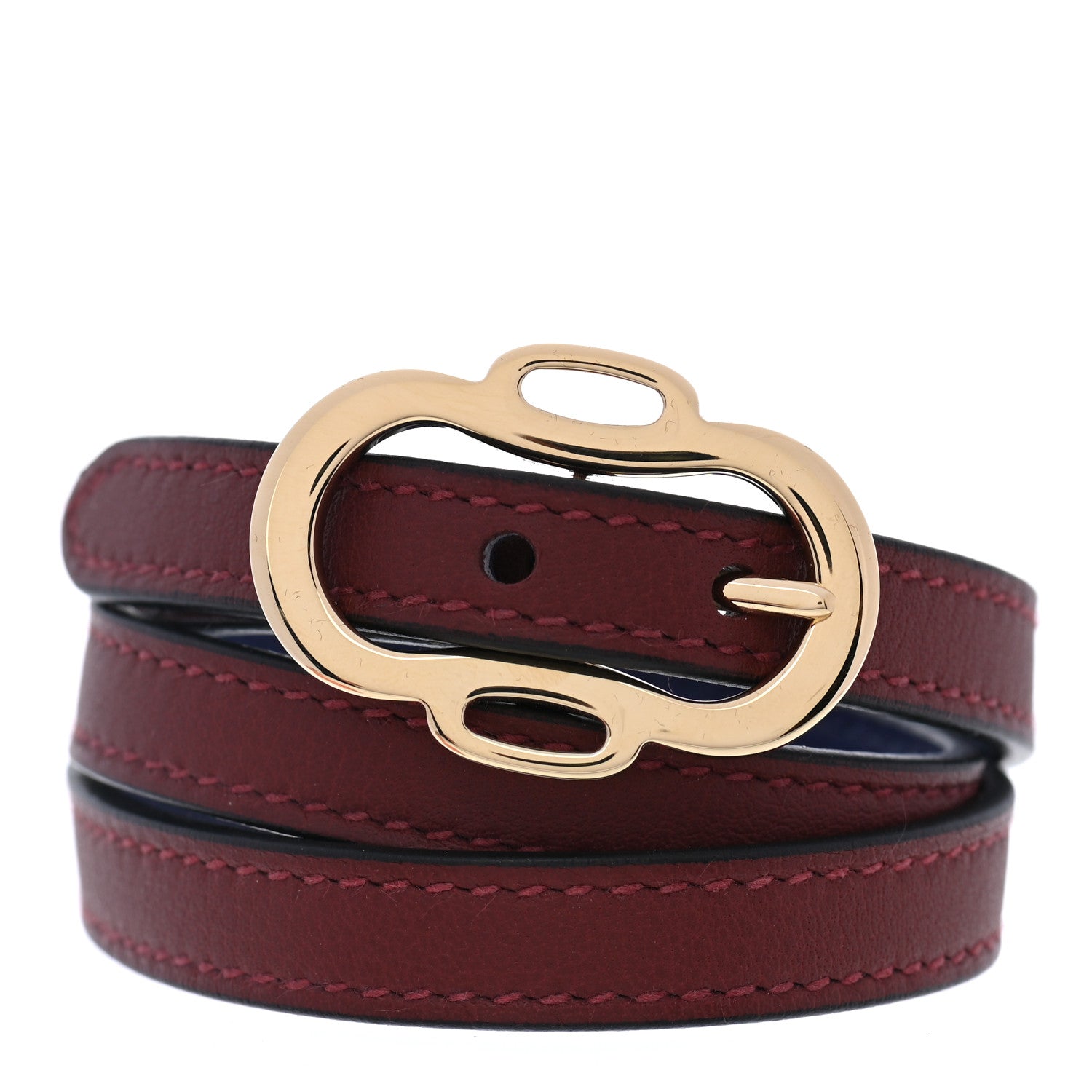 Hermes Swift Boucleries Triple Tour Bracelet T3 Rouge H Bleu Saphir 1 of 5