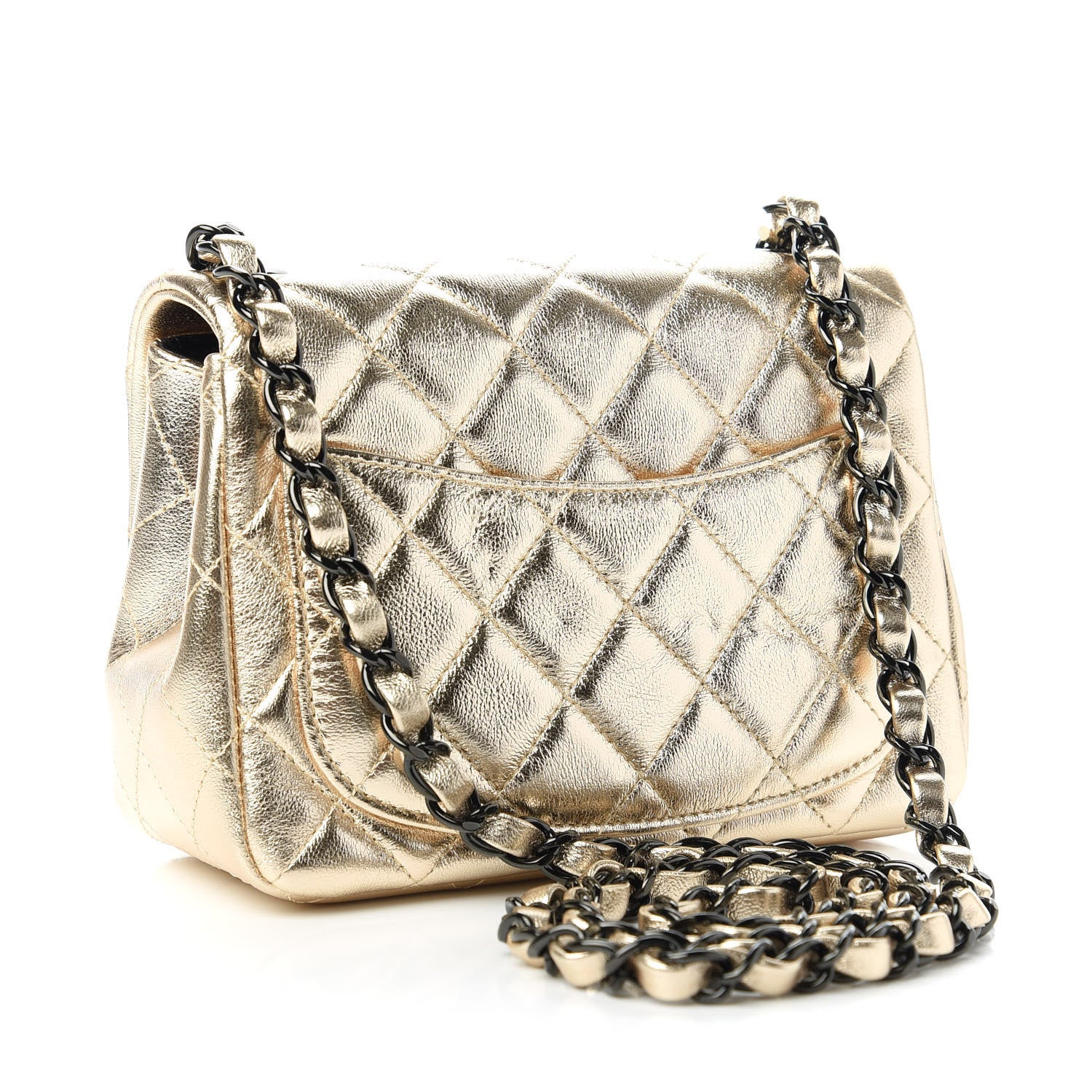 Chanel Metallic Lambskin Quilted Mini Square Flap Gold Black 3 of 11