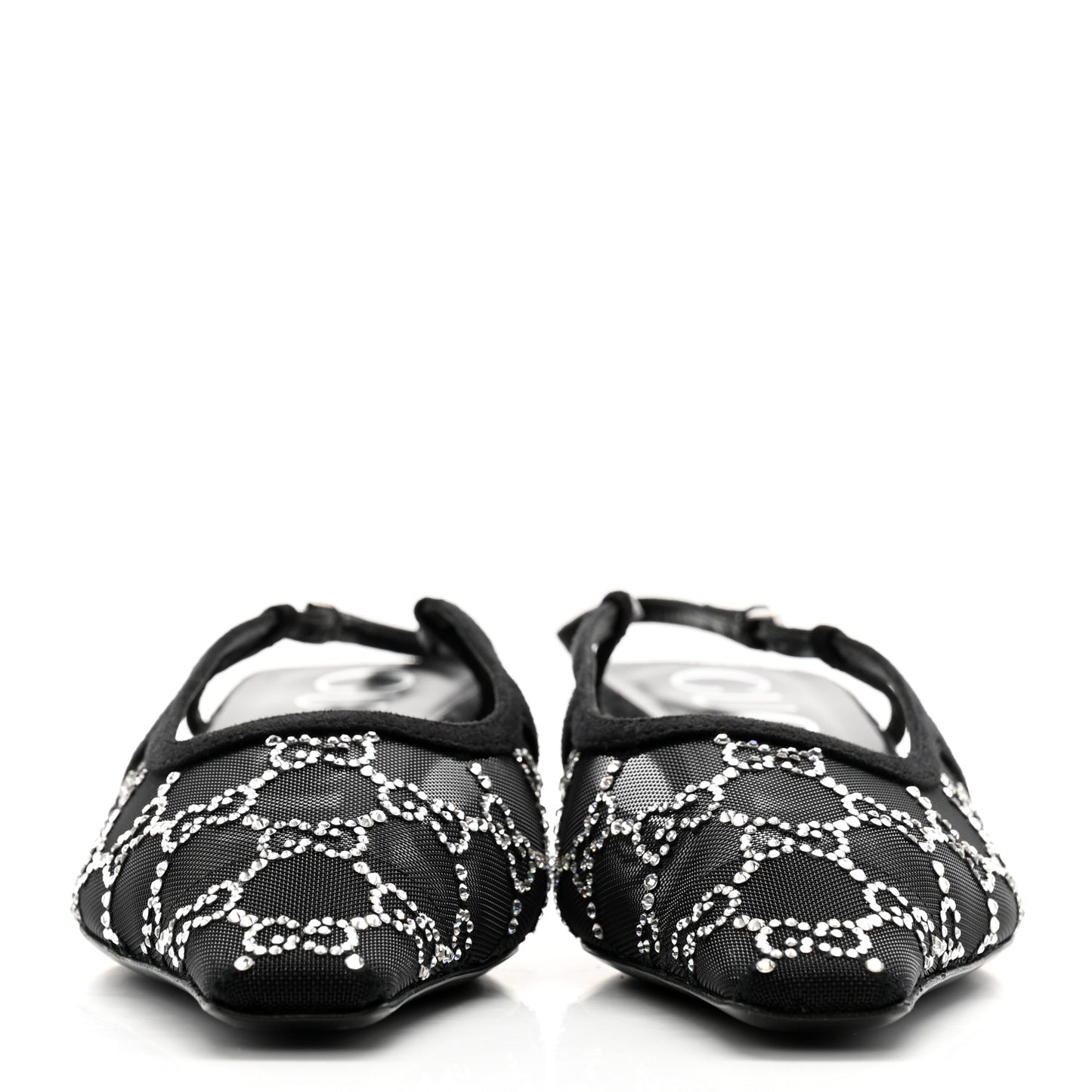 Tela Retino Kid Scamosciato Crystal GG Monogram Square G 35mm Slingback Pumps 38 Black