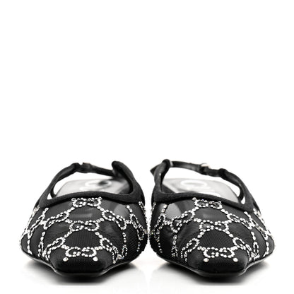Gucci Tela Retino Kid Scamosciato Crystal GG Monogram Square G 35mm Slingback Pumps 38 Black 2 of 9