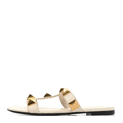 Valentino Garavani Calfskin Roman Stud Flat Slide Sandals 37 Light Ivory 1 of 8