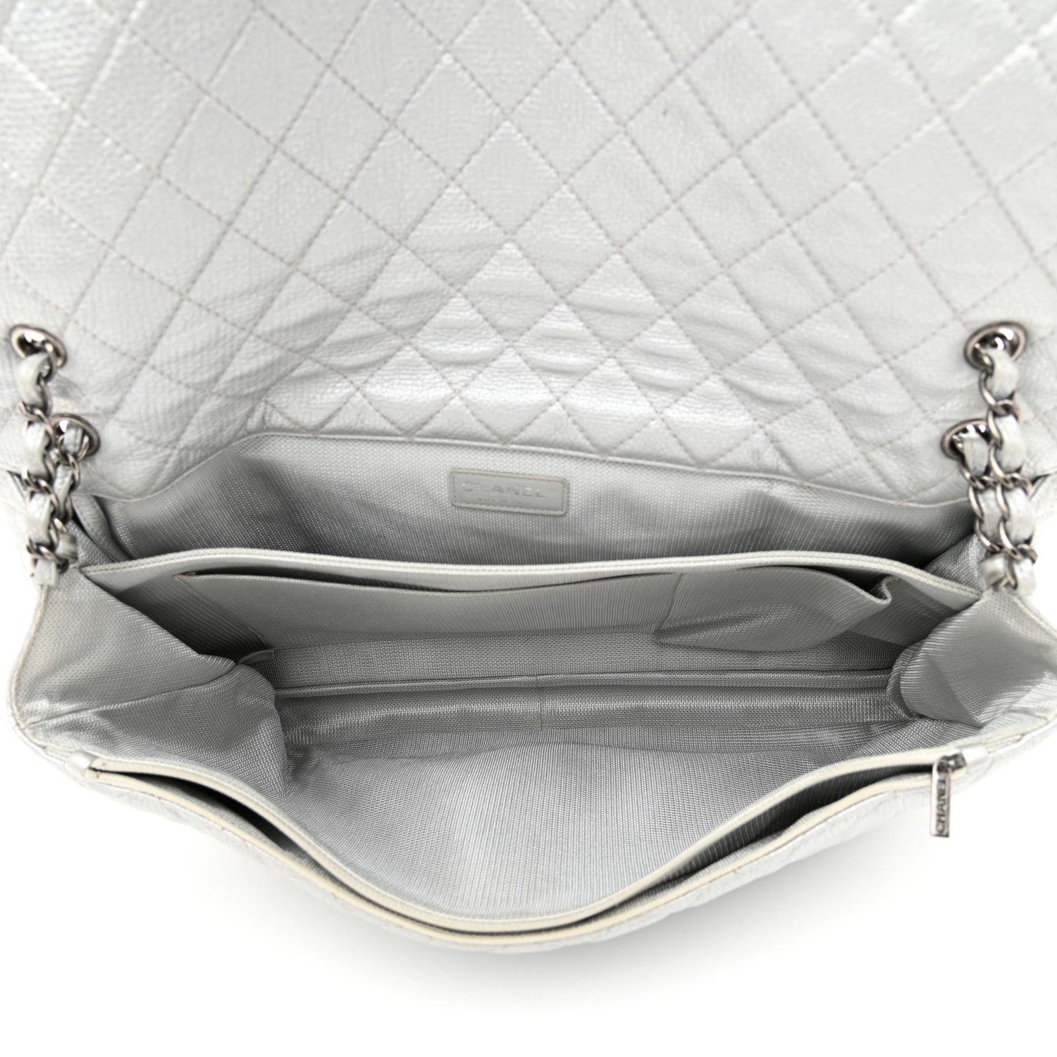 Chanel Metallic Calfskin Quilted XXL Travel Flap Bag Silver 5 of 14