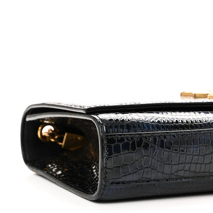 Saint Laurent Calfskin Crocodile Embossed Medium Classic Monogram Kate Tassel Satchel Black Blue 9 of 11