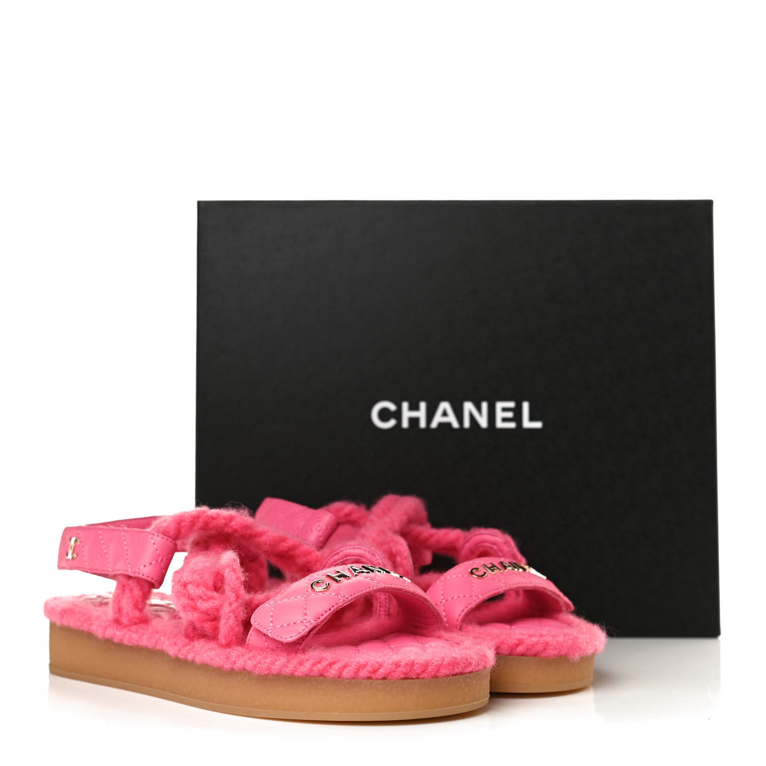 Chanel Cord Lambskin Quilted Logo Sandals 37 Pink 11 of 11