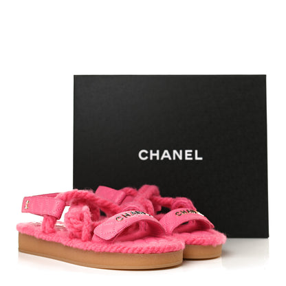 Chanel Cord Lambskin Quilted Logo Sandals 37 Pink 11 of 11