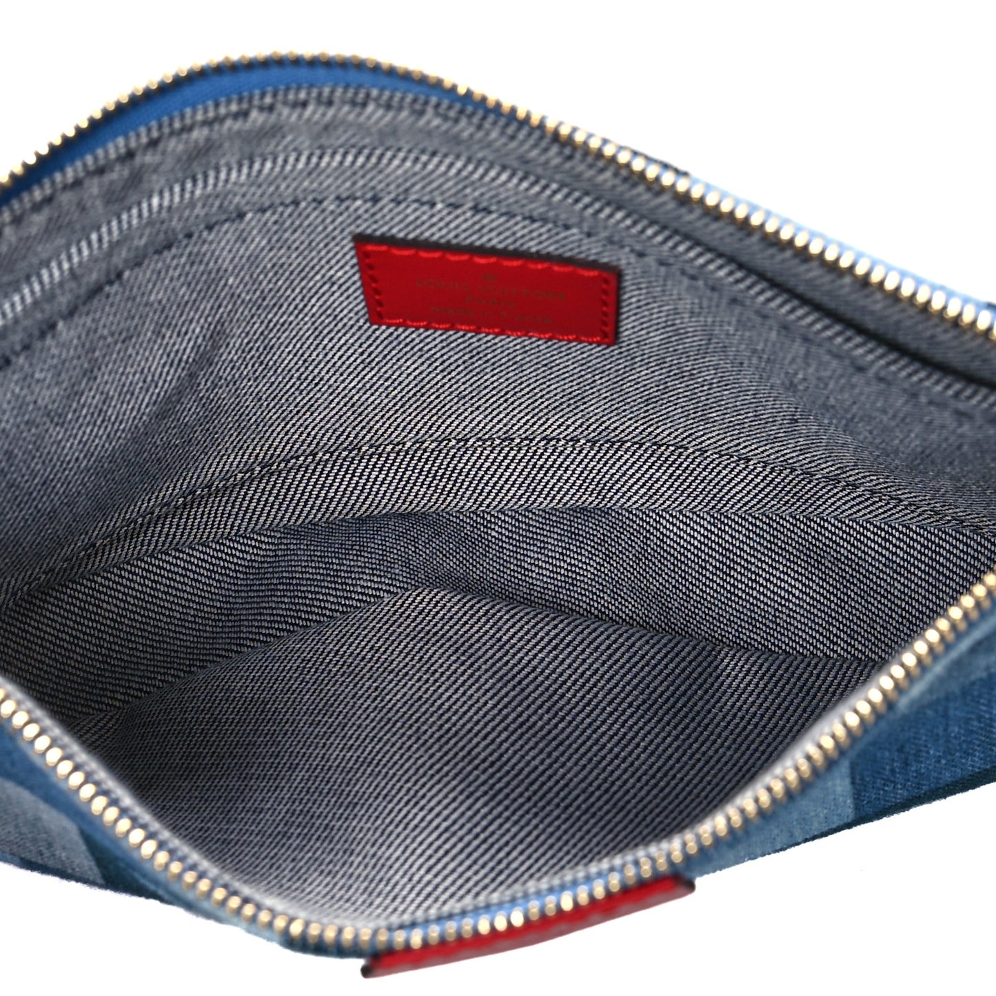 Denim Damier Monogram Patchwork Multi Pochette Accessories Blue Rouge