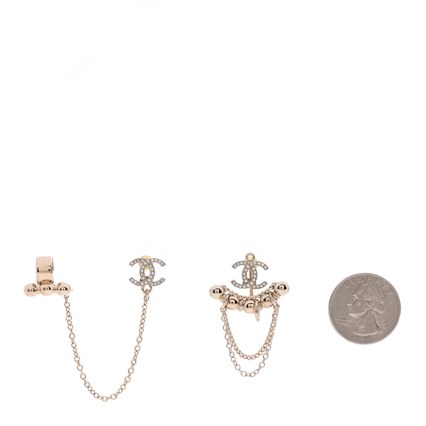 Metal Crystal CC Chain Cuff Earrings Gold