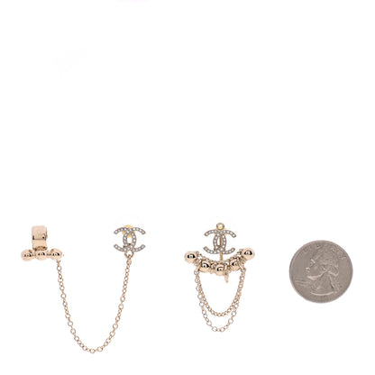 Chanel Metal Crystal CC Chain Cuff Earrings Gold 2 of 4