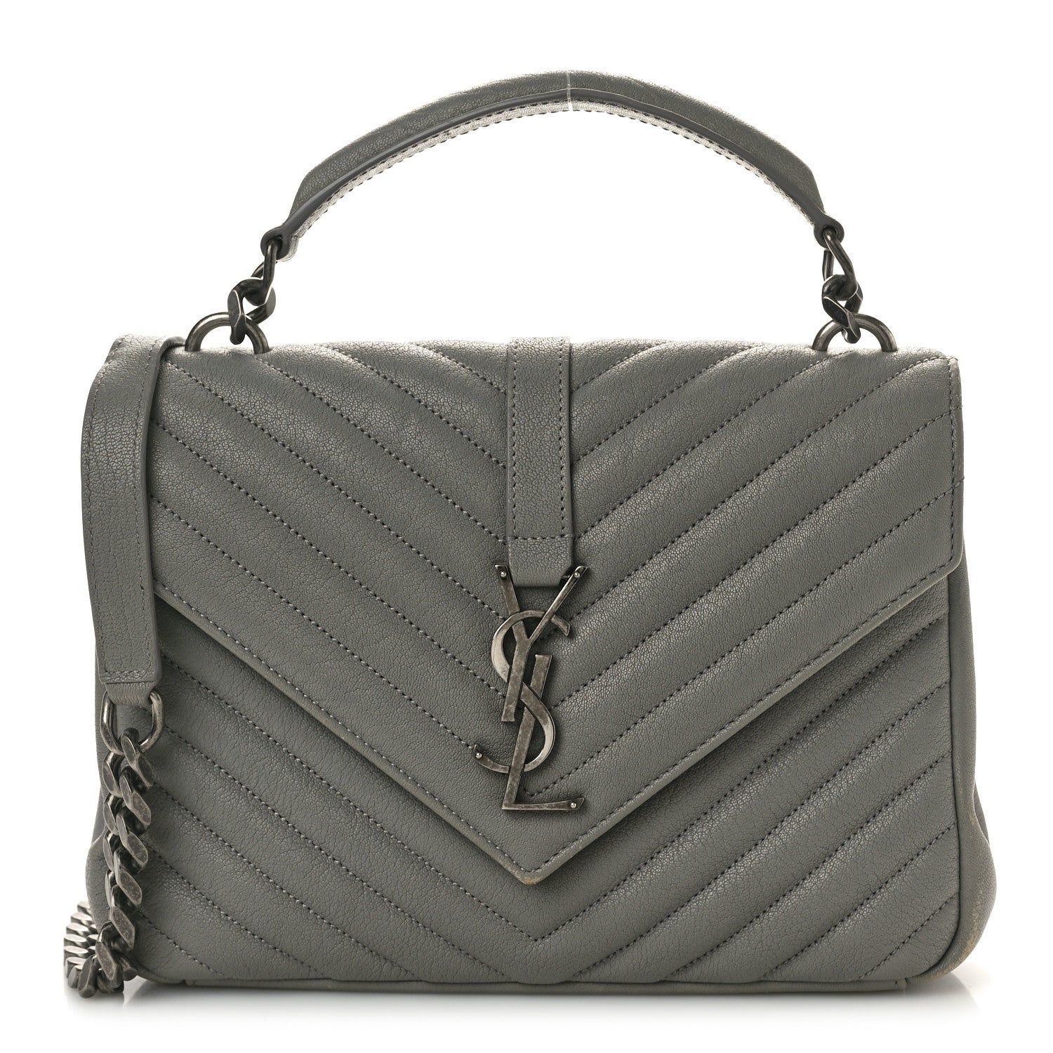 Saint Laurent Sheepskin Matelasse Chevron Monogram Medium College Bag New Stone Grey 1 of 15