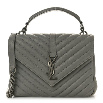 Saint Laurent Sheepskin Matelasse Chevron Monogram Medium College Bag New Stone Grey 1 of 15