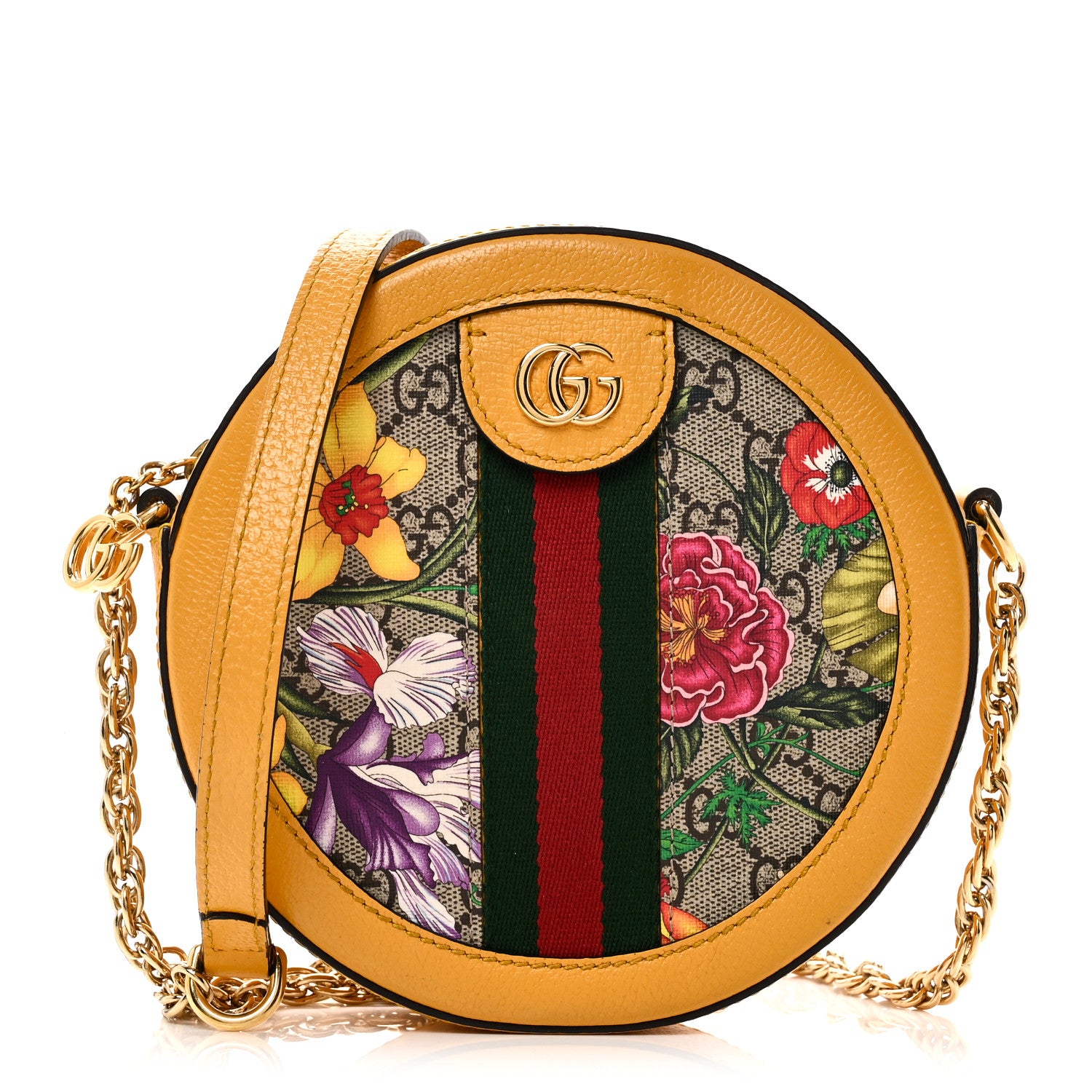 Gucci GG Supreme Monogram Flora Web Mini Ophidia Round Shoulder Bag Beige Multicolor Crop 1 of 10