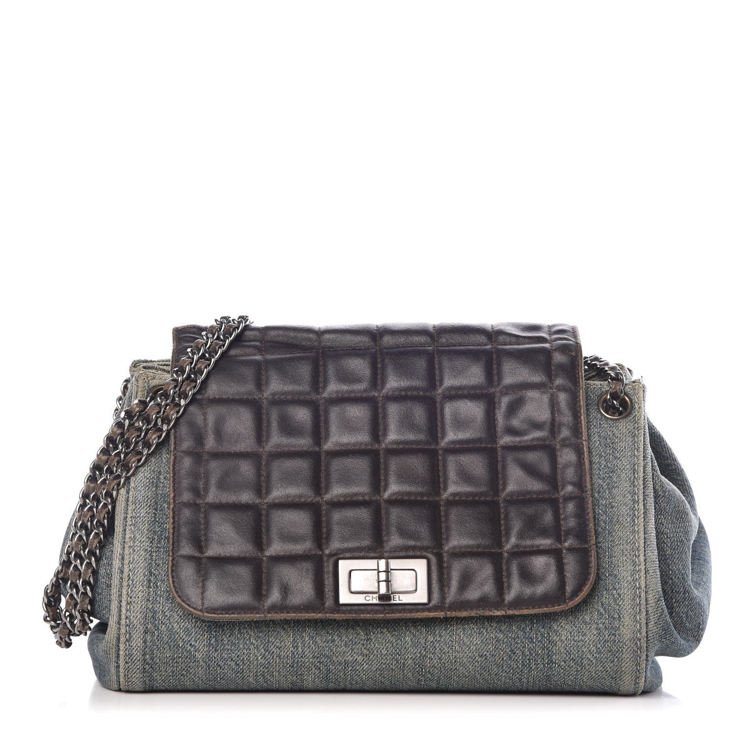 Chanel Denim Lambskin Chocolate Bar Accordion Flap Brown 1 of 20