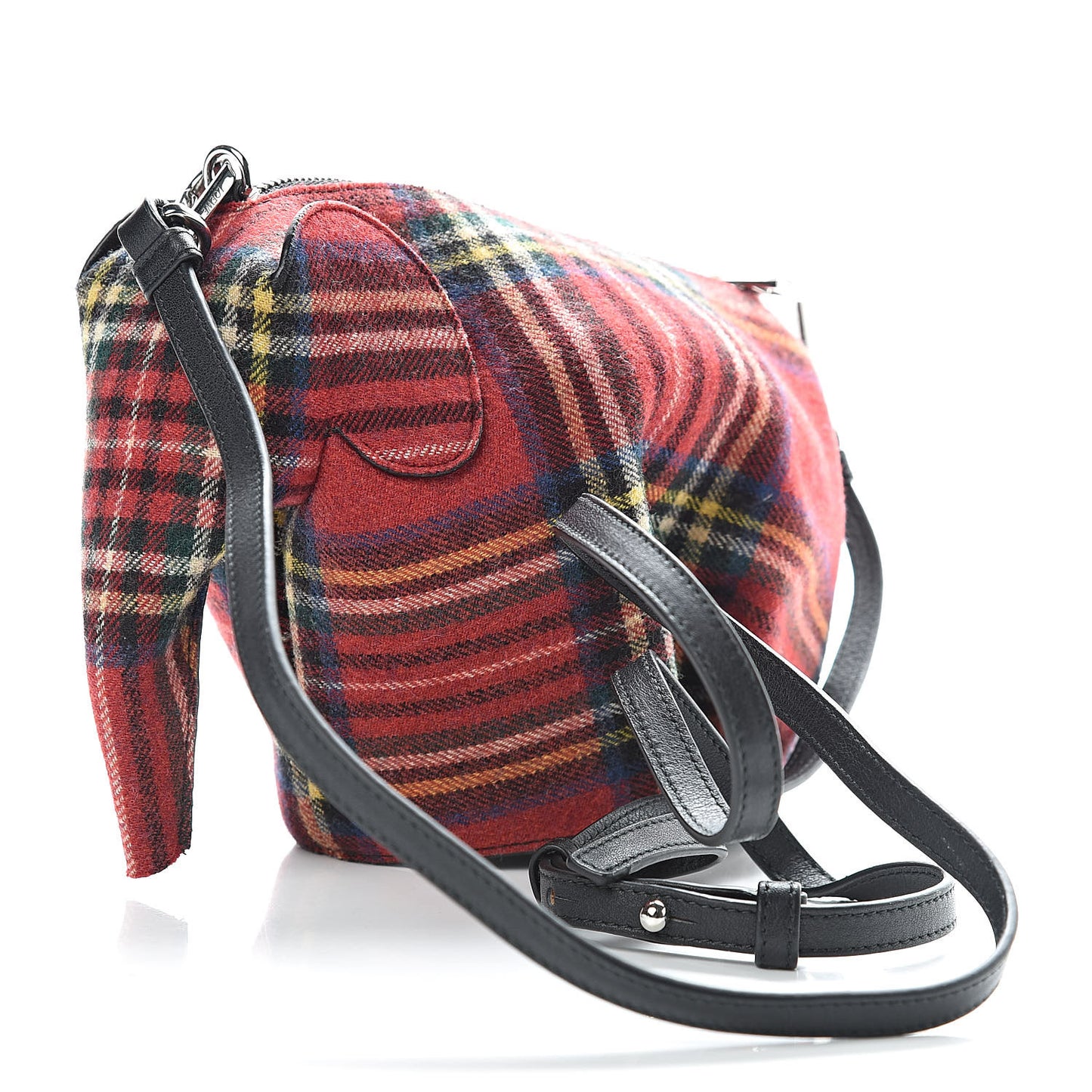 Wool Calfskin Mini Elephant Crossbody Bag Red Tartan