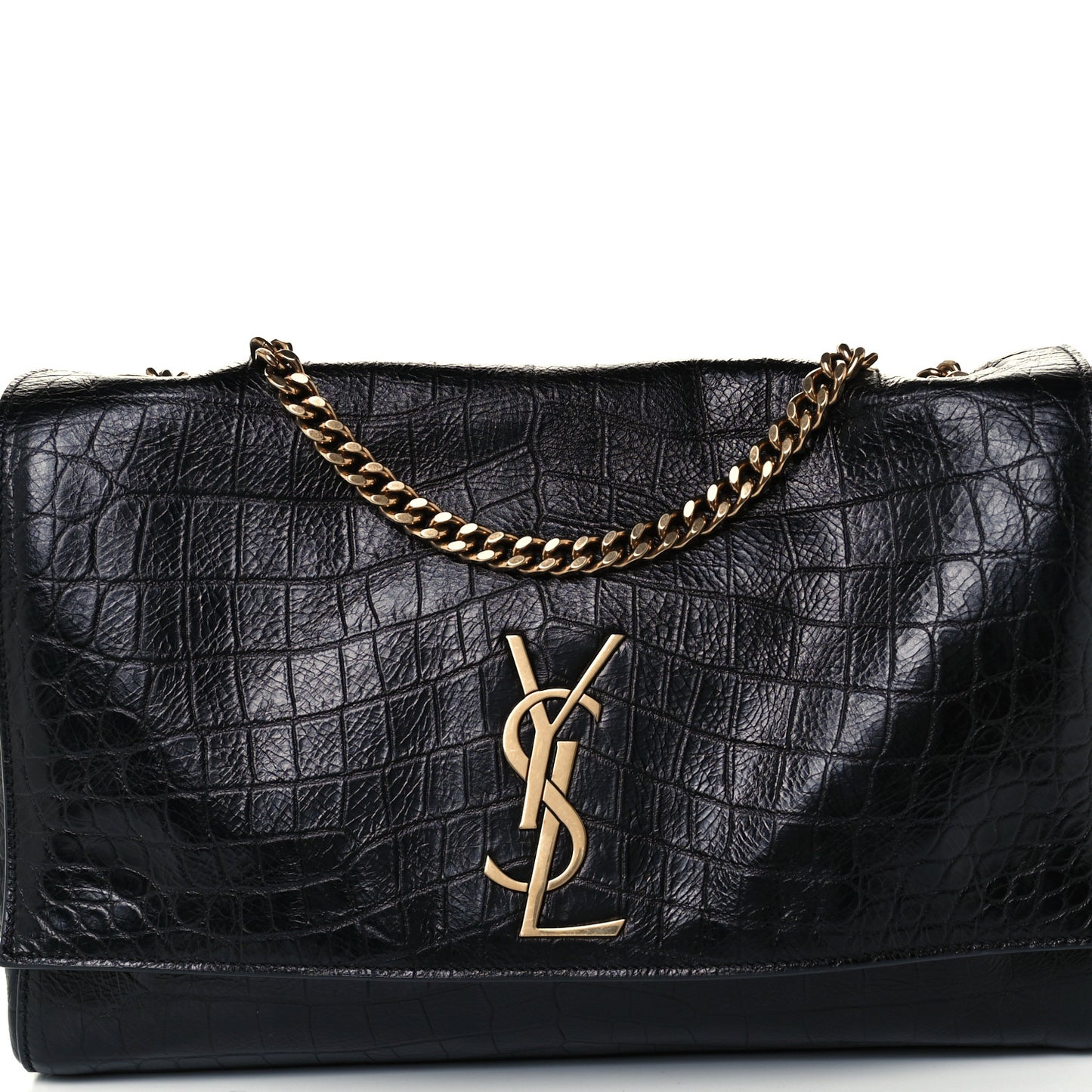 Calfskin Crocodile Embossed Suede Medium Reversible Monogram Kate Satchel Military Taupe