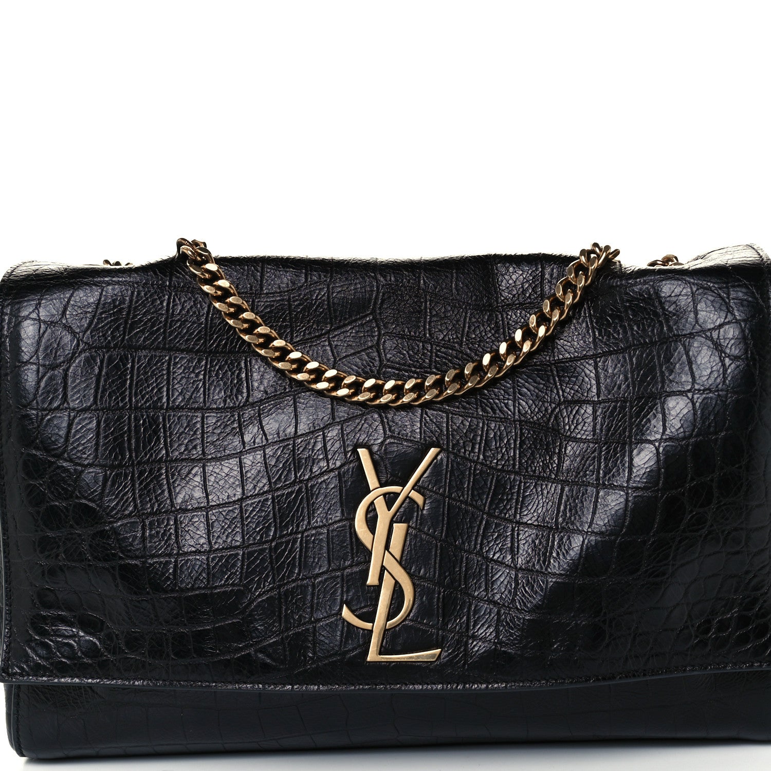 Saint Laurent Calfskin Crocodile Embossed Suede Medium Reversible Monogram Kate Satchel Military Taupe 11 of 17
