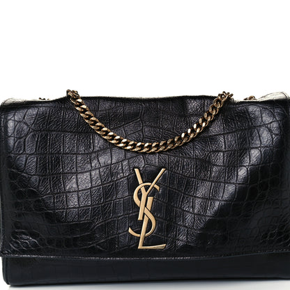 Saint Laurent Calfskin Crocodile Embossed Suede Medium Reversible Monogram Kate Satchel Military Taupe 11 of 17