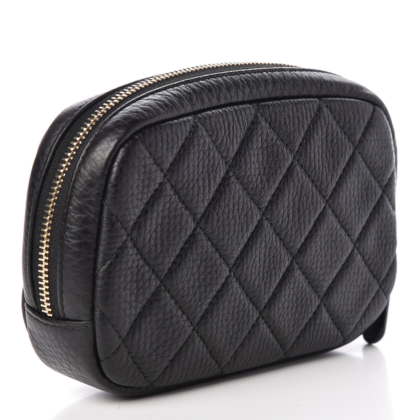 Calfskin Quilted Small Curvy Pouch Cosmetic Case Black