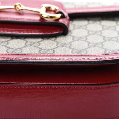 Gucci GG Supreme Monogram Azalea Calfskin Horsebit 1955 Shoulder Bag Beige Ebony New Cherry Red 10 of 11