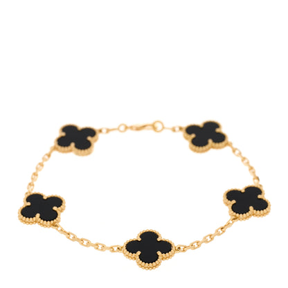 Van Cleef & Arpels 18K Yellow Gold Black Onyx 5 Motifs Vintage Alhambra Bracelet 1 of 5