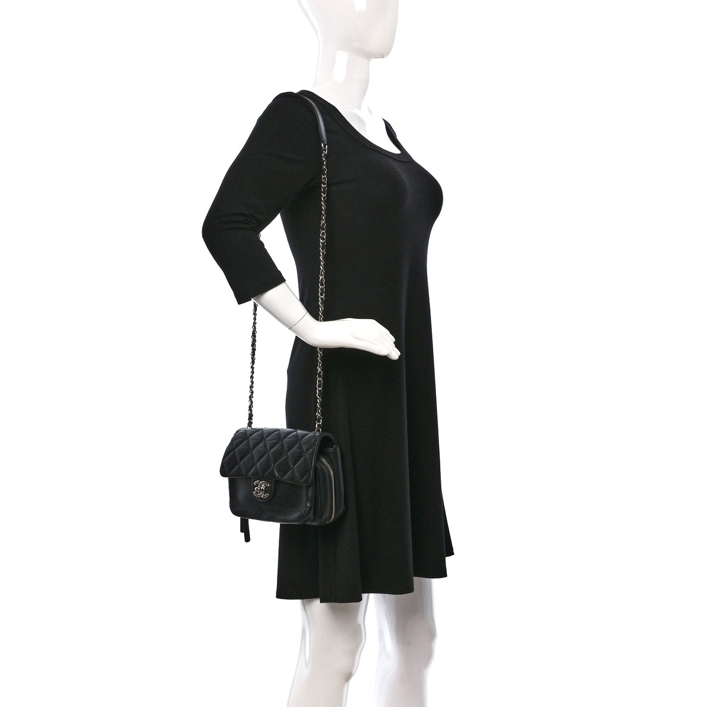 Aged Calfskin Quilted Express Zip Around Flap Black