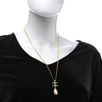 Chanel Pearl Crystal Twisted CC Drop Necklace Gold 2 of 7