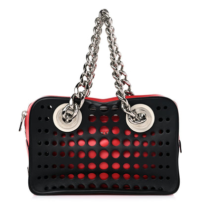 Prada City Calfskin Perforated Chain Shoulder Bag Black Lacca 4 of 12