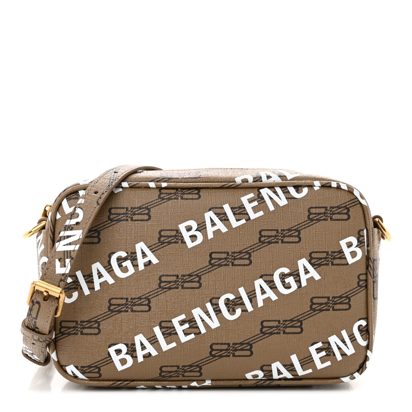 Coated Canvas BB Monogram Allover Logo Small Camera Bag Beige Brown Black