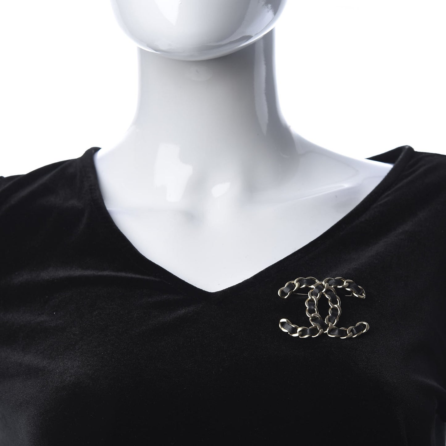 Lambskin Chain CC Brooch Black Gold