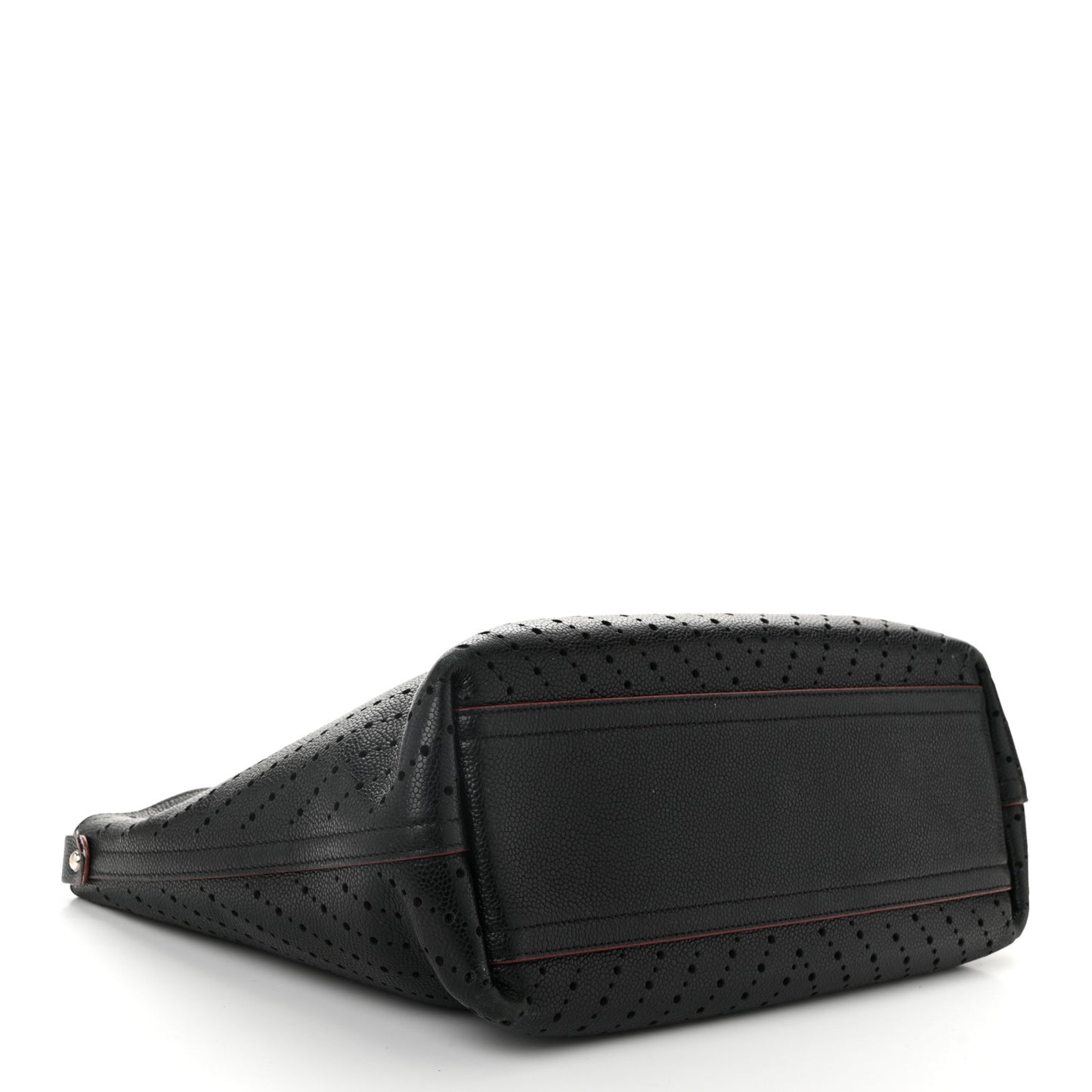 Perforated Grained Calfskin Large Shopping Tote Black