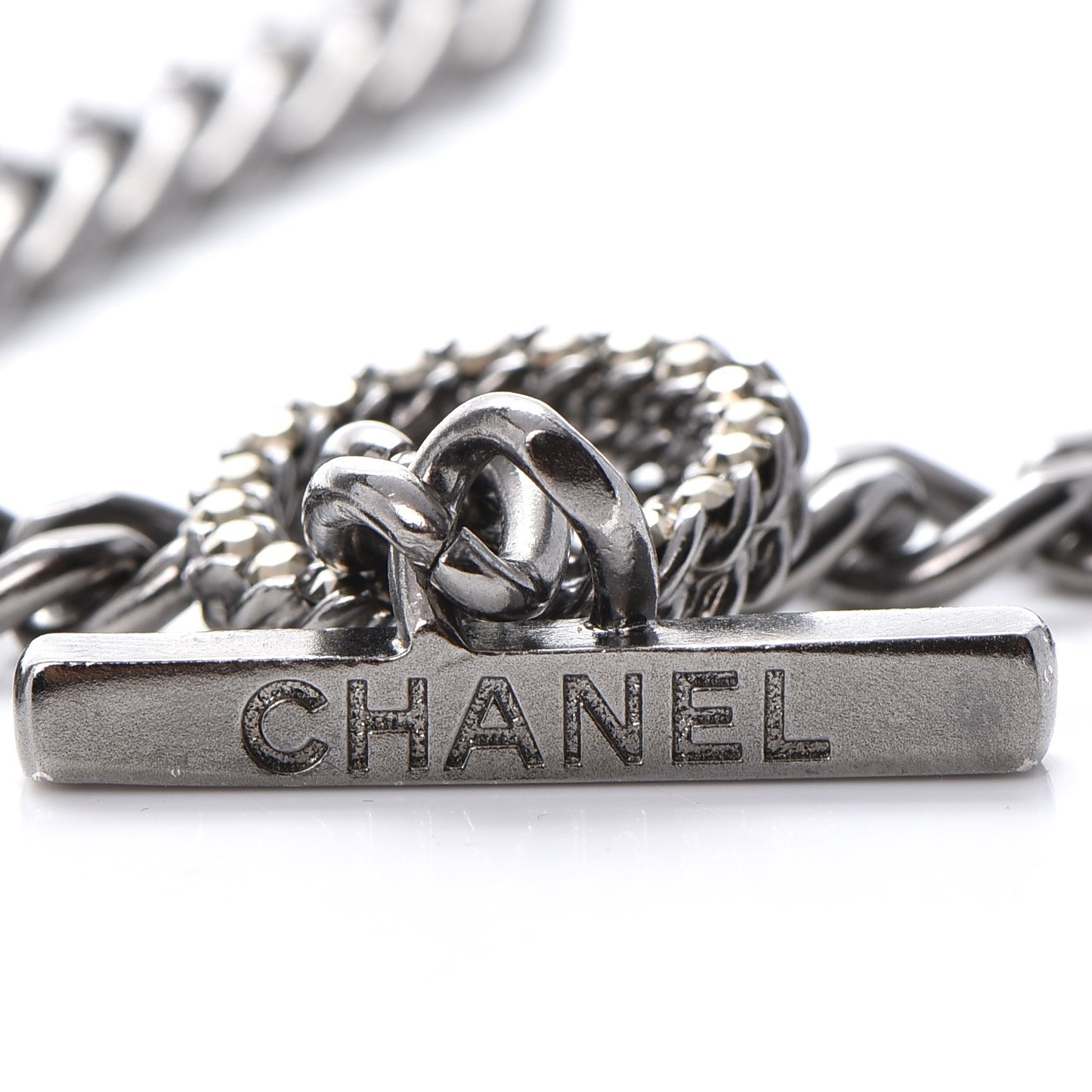 Metal Strass Enamel CC Chain Link Choker Necklace Dark Silver