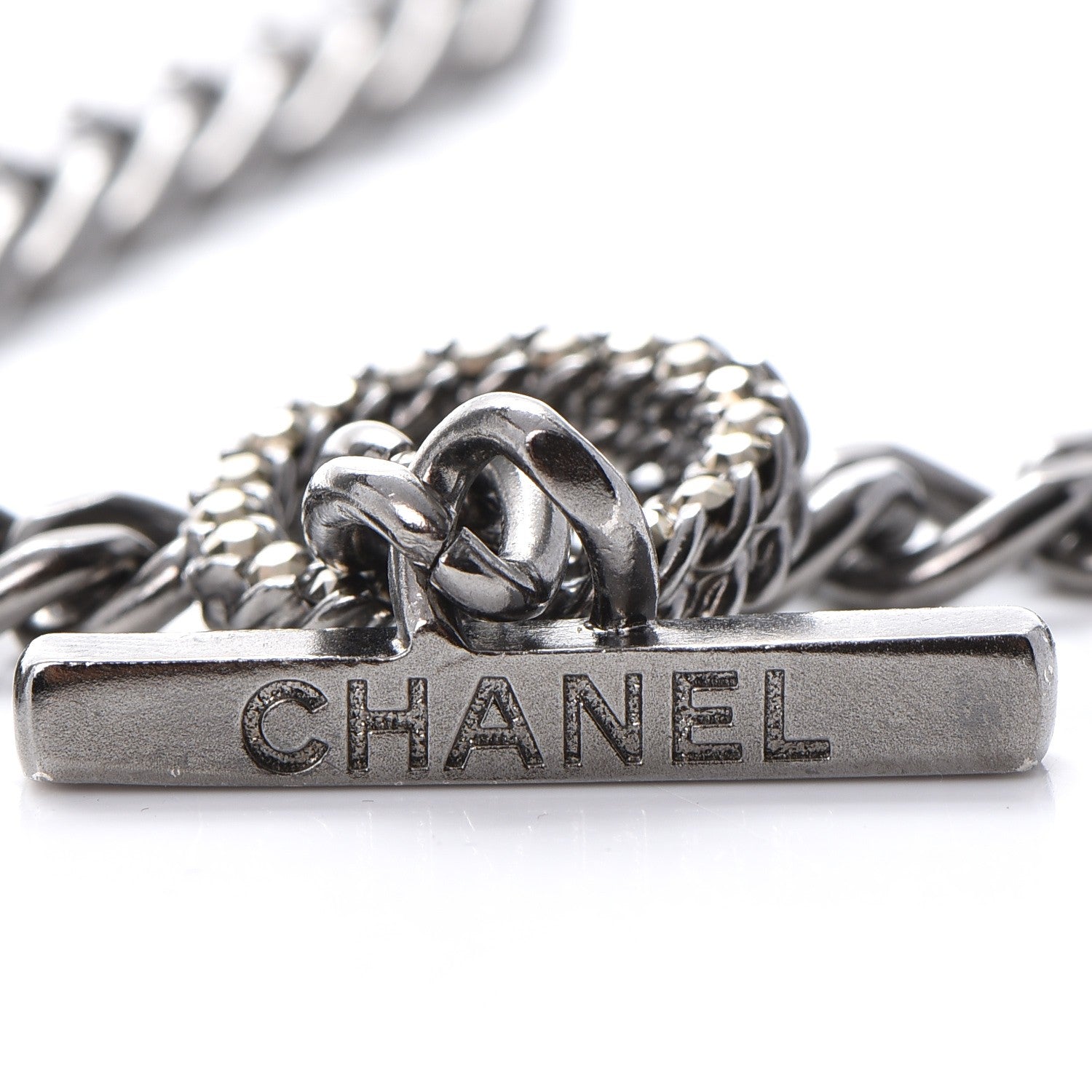 Chanel Metal Strass Enamel CC Chain Link Choker Necklace Dark Silver 6 of 8