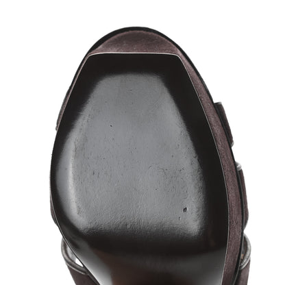 Saint Laurent Kid Scamosciato Tribute 75 Platform Sandals 38.5 Chocolate 9 of 11