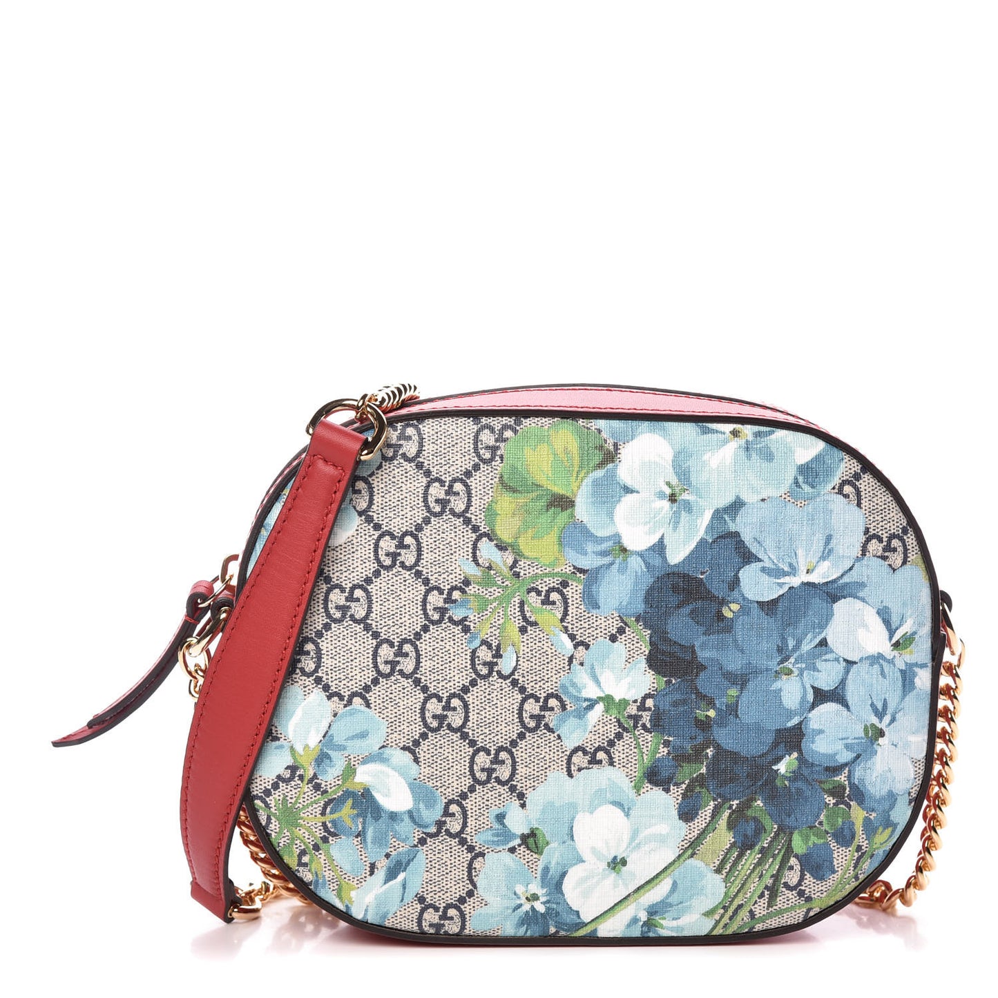 GG Supreme Monogram Blooms Mini Chain Shoulder Bag Beige Blue Navy Hibiscus Red