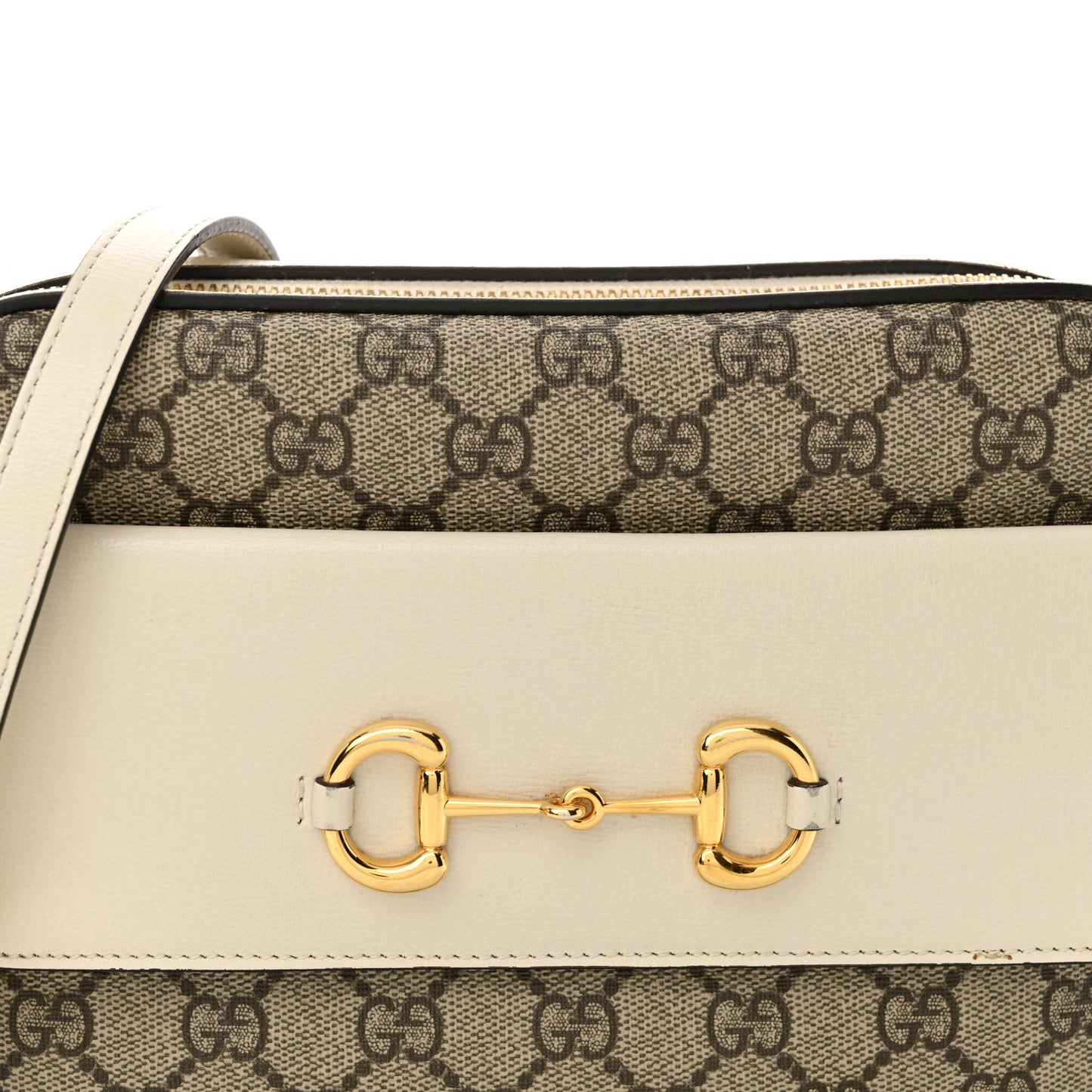 GG Supreme Monogram Small Horsebit 1955 Shoulder Bag Beige Mystic White