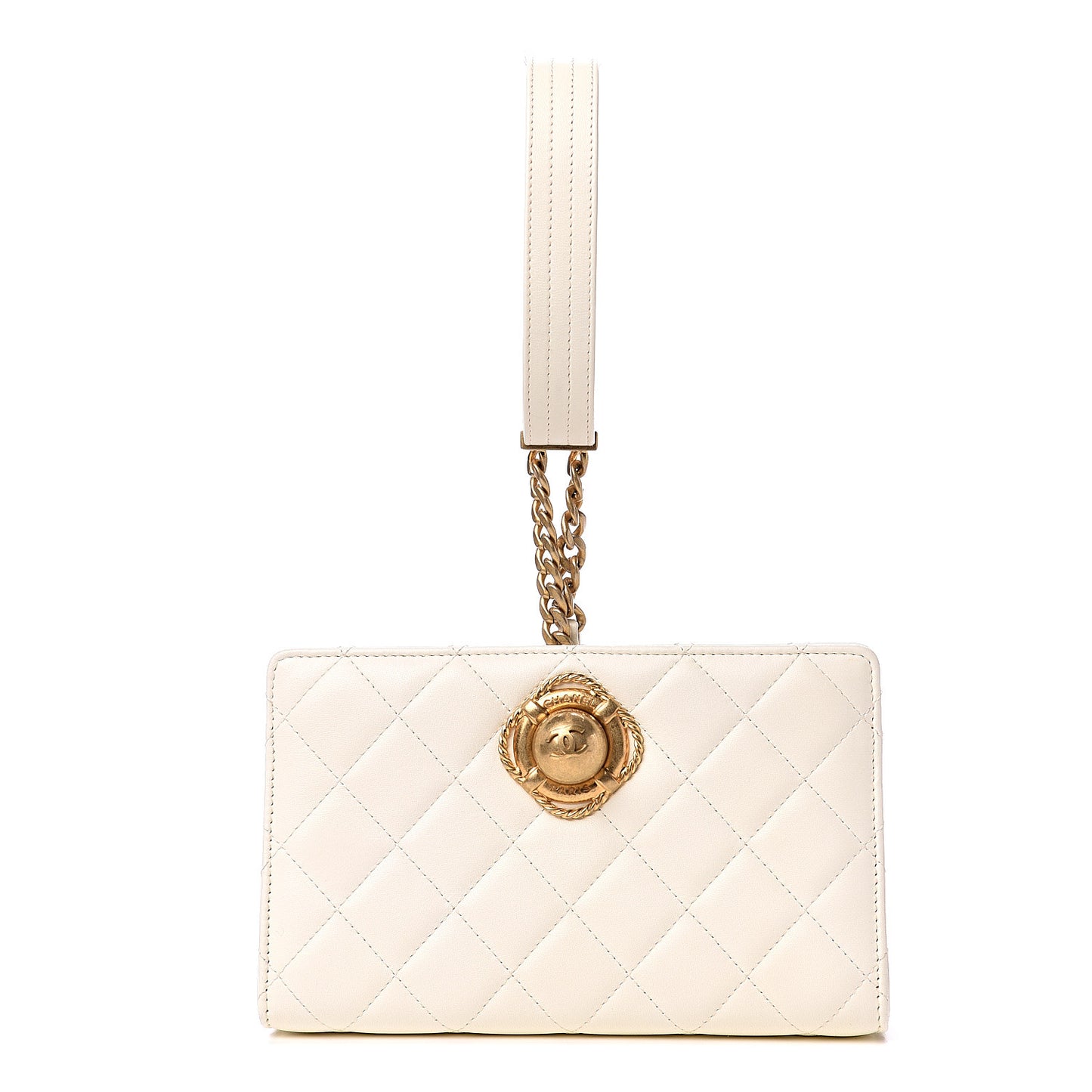Lambskin Quilted Evening By The Sea Clutch White