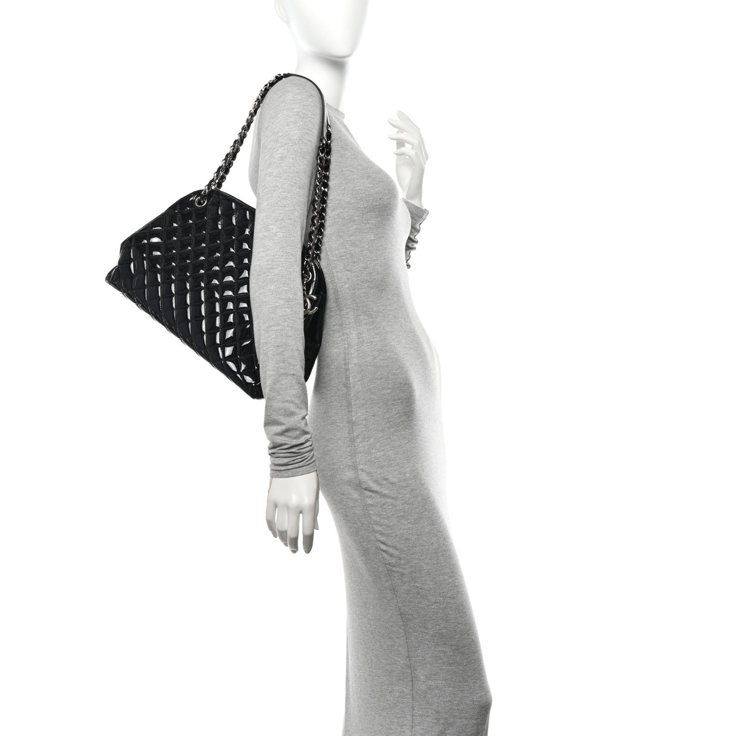 Patent Quilted Large Just Mademoiselle Bowling Bag Black