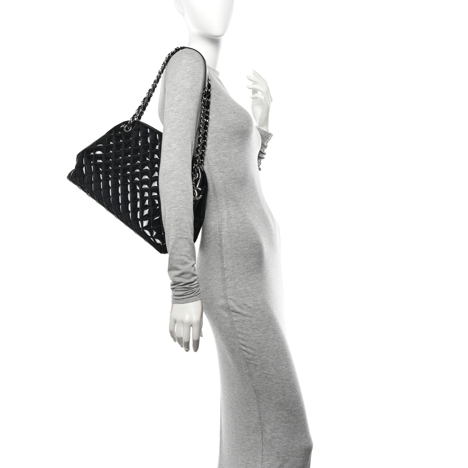 Chanel Patent Quilted Large Just Mademoiselle Bowling Bag Black 2 of 15