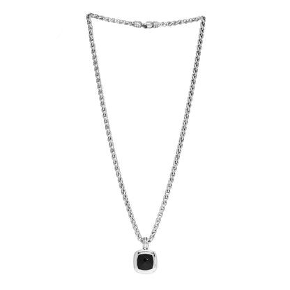 David Yurman Sterling Silver Black Onyx 14mm Albion Enhancer Pendant Wheat Chain Necklace 2 of 3