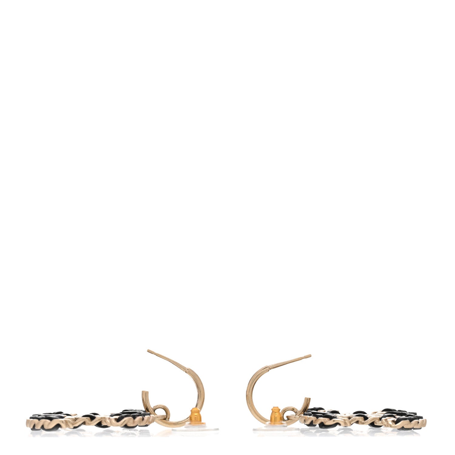 Chanel Crystal Lambskin Chain CC Vintage Allure Stud Earrings Black Gold 3 of 4