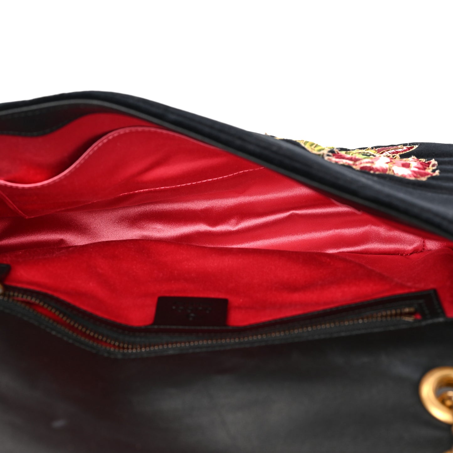 Velvet Matelasse Loved Embroidered Medium GG Marmont Shoulder Bag Black