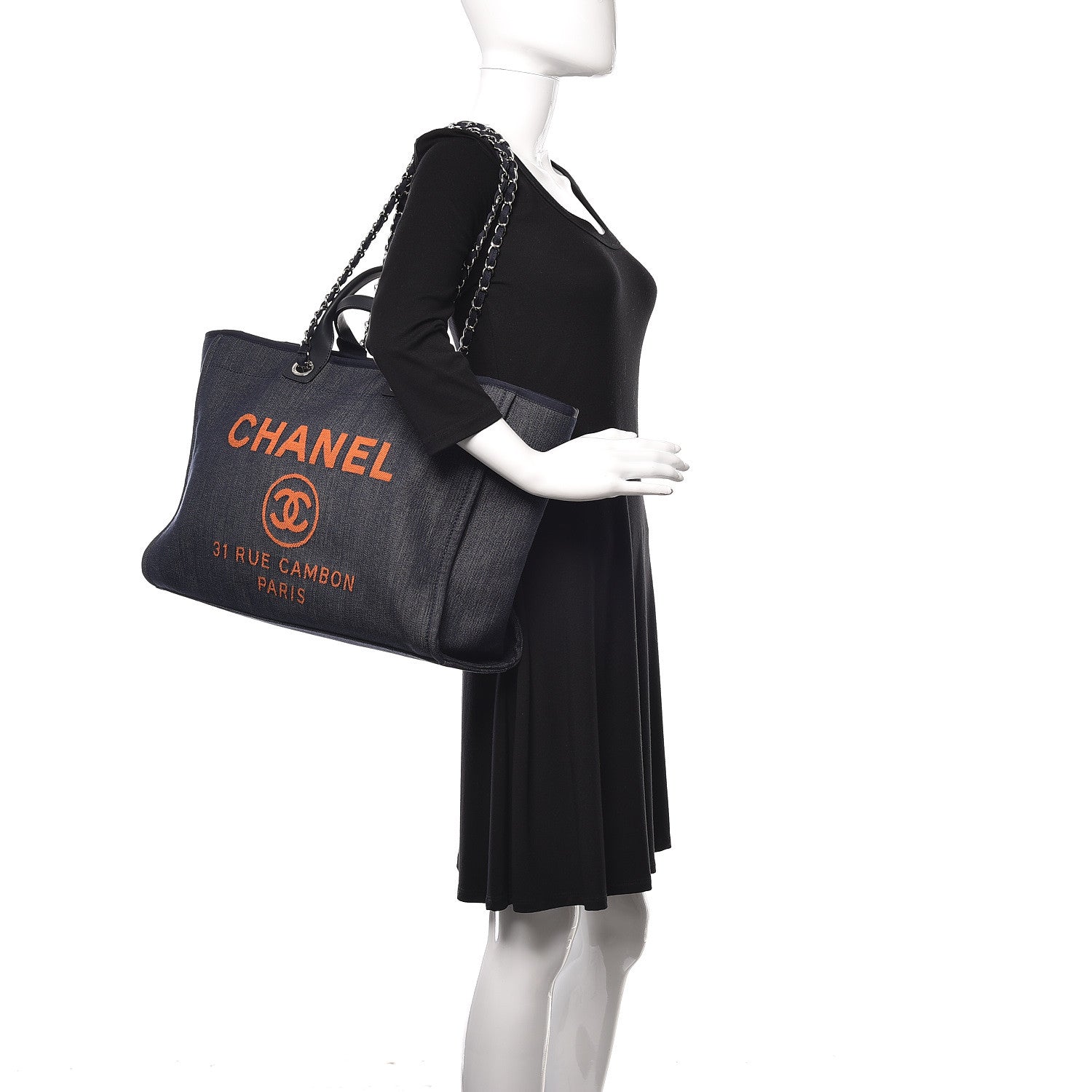 Chanel Canvas Large Deauville Tote Blue Orange 2 of 9
